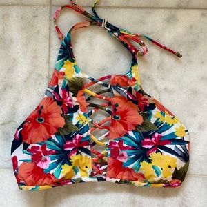 Hollister Tropical Halter Lace Up Bikini Top